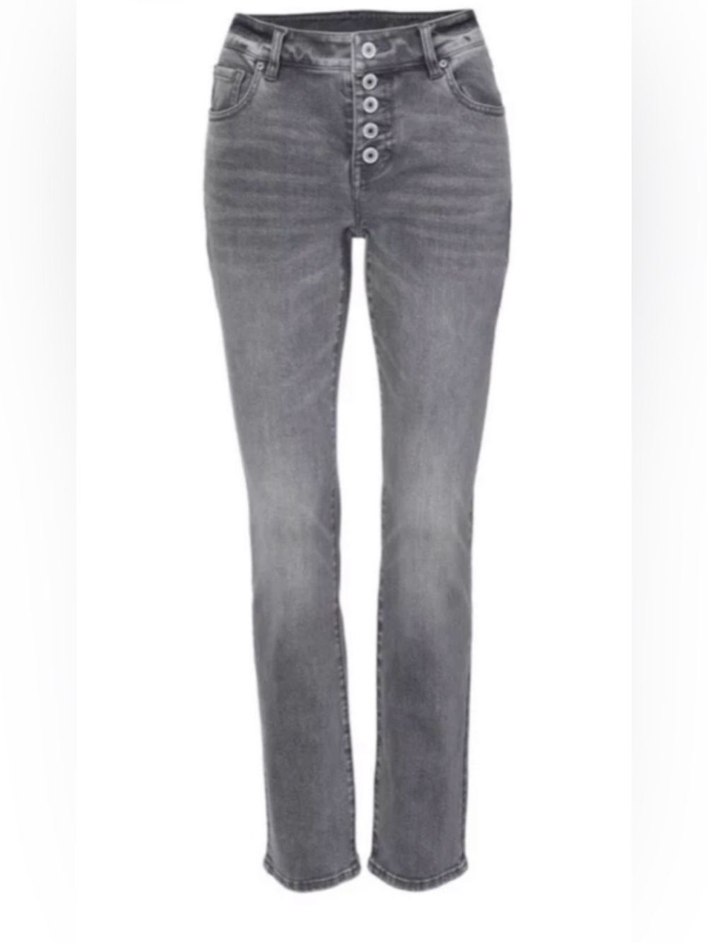 CAbi Gray Straight-Leg Button-Fly Stretch Jeans size 8